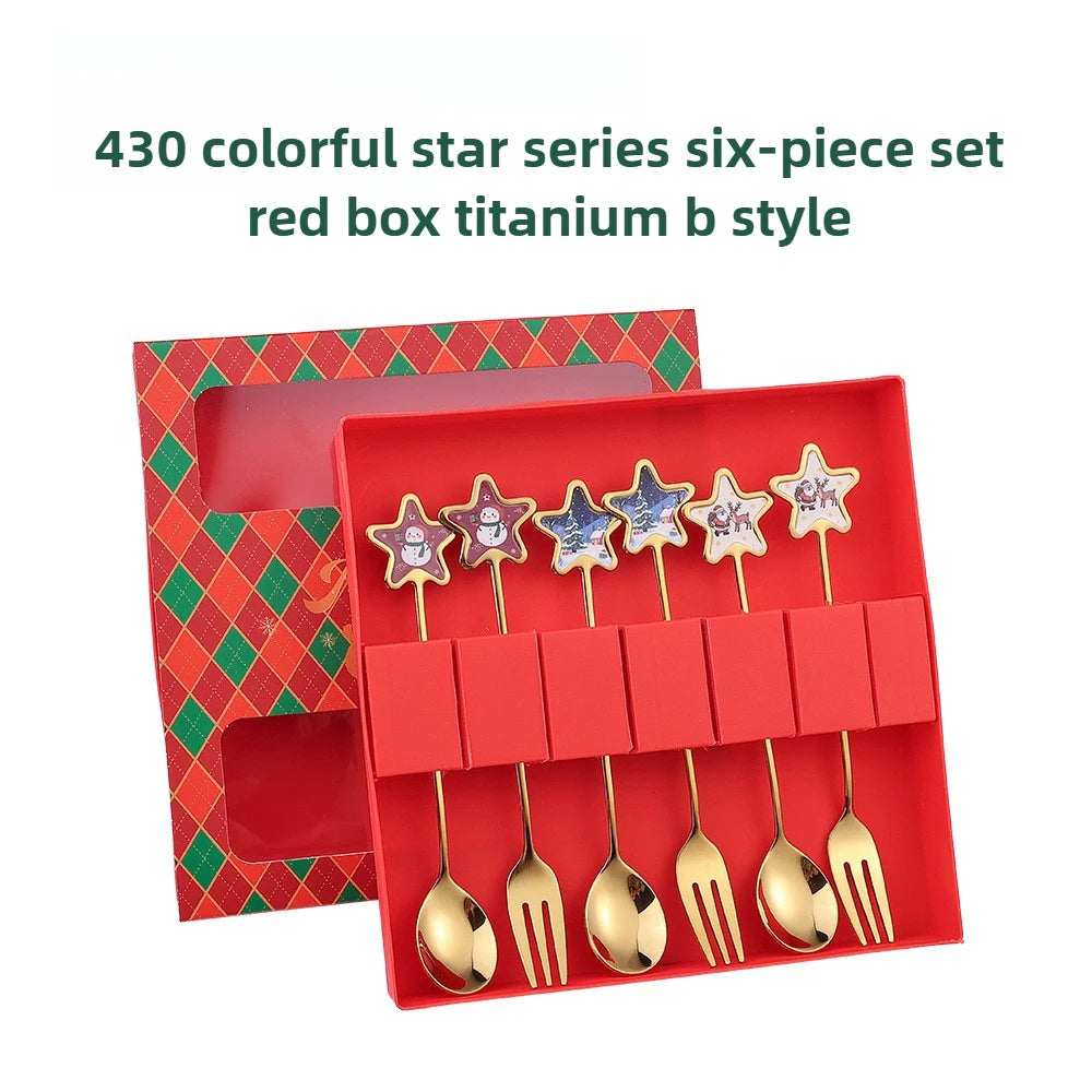 Christmas Themed Stainless Steel Cutlery Set — Decorative Santa Spoon and Fork