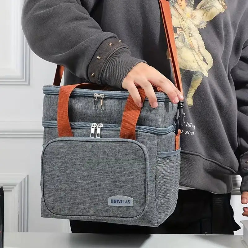 Double-Layer Insulated Lunch Bag — Large Capacity Thermal Tote for Work and School