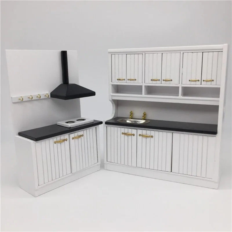 Miniature Wooden Dollhouse Kitchen Set — 1/12 Scale Furniture Decor