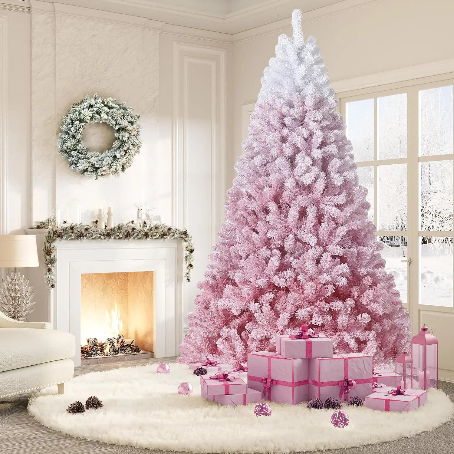 Snow Flocked Artificial Christmas Tree — Pre-Lit LED Slim Pine Tree