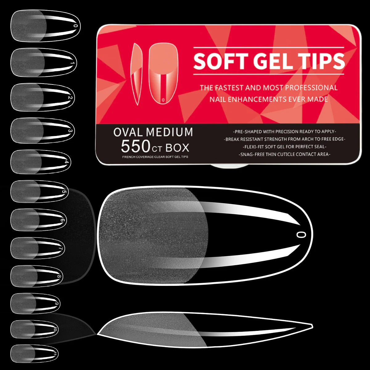 Soft Gel Nail Tips — Full Cover False Nail Extensions, 550 Pieces