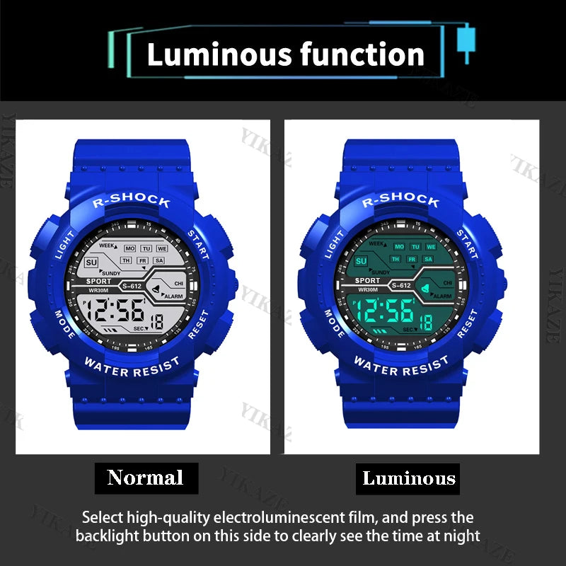 YIKAZE Men's Digital Sports Watch — Waterproof LED Military Wristwatch