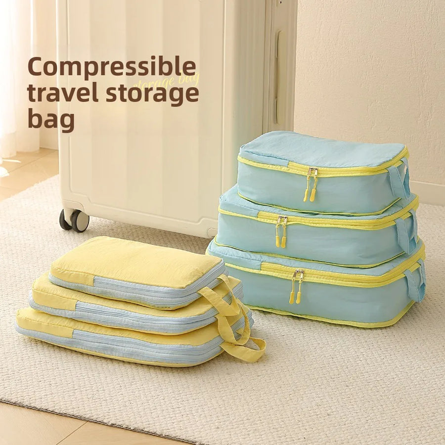 Four-Piece Packing Cube Set — Space-Saving Luggage Organizers with Shoe Bag