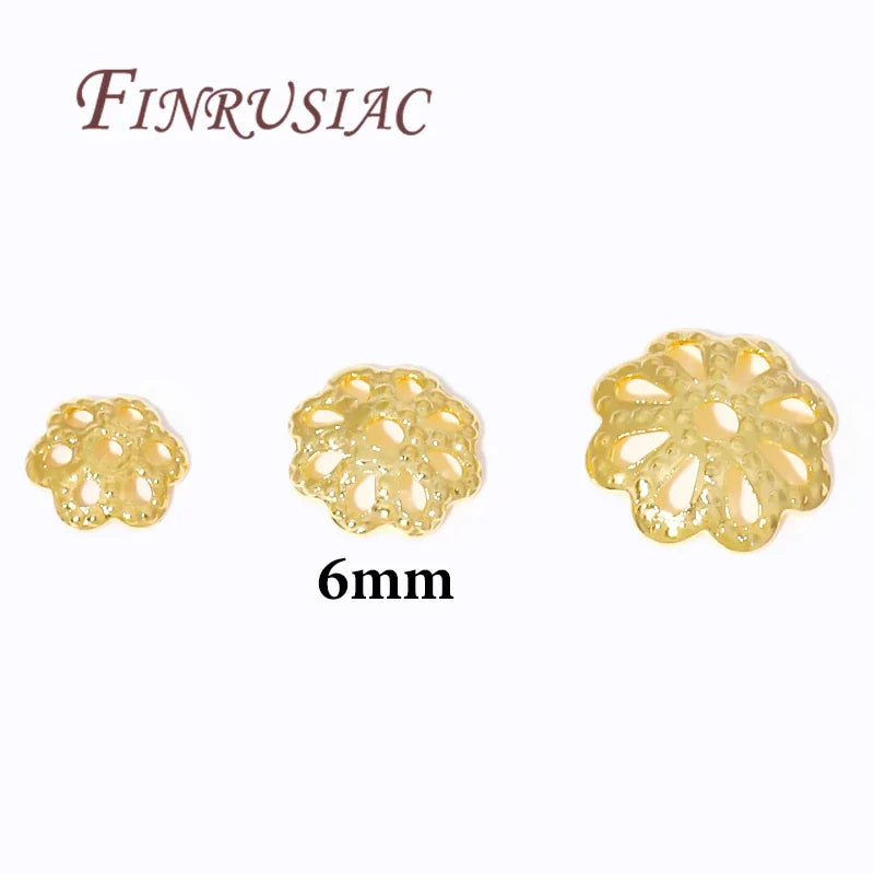 FINRUSIAC Gold Plated Brass Bead Caps — Round Jewelry Findings for DIY Necklaces