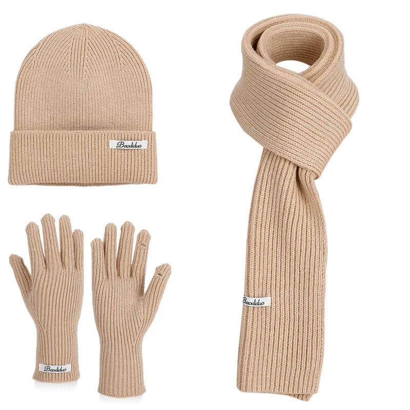 KINIJA Women's Knitted Winter Set — Warm Hat, Scarf, and Gloves Trio