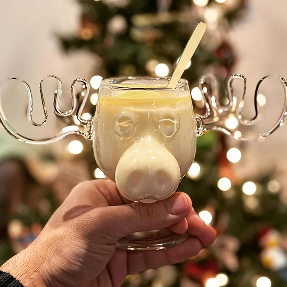 APWIKOGER Christmas Elk Glass Cup — Festive Reindeer Head Drinkware