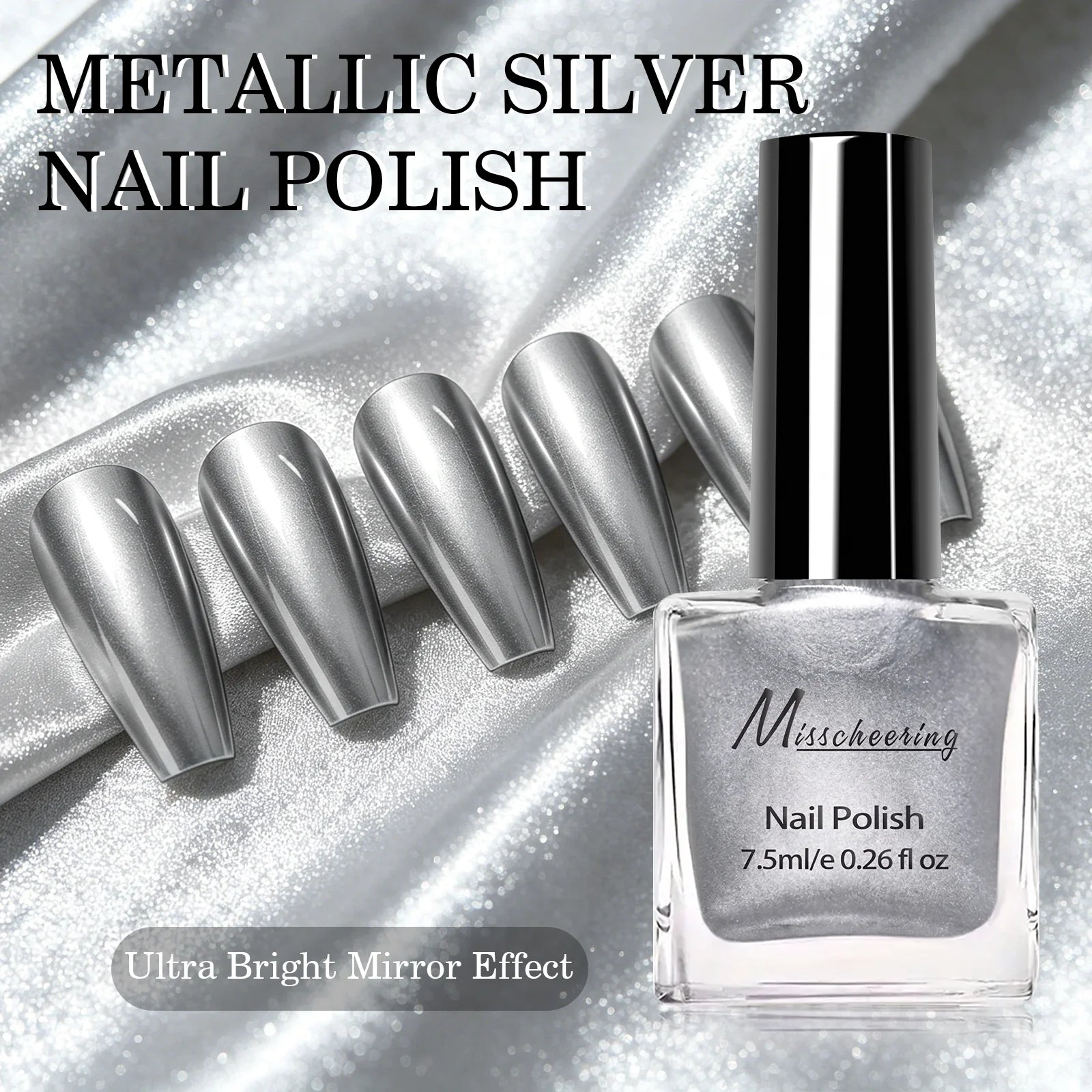 Misscheering Metallic Silver Nail Polish — High Gloss Mirror Effect Varnish