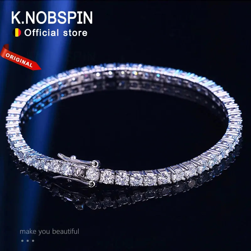 Knobspin Moissanite Tennis Bracelet — Elegant 925 Sterling Silver Jewelry