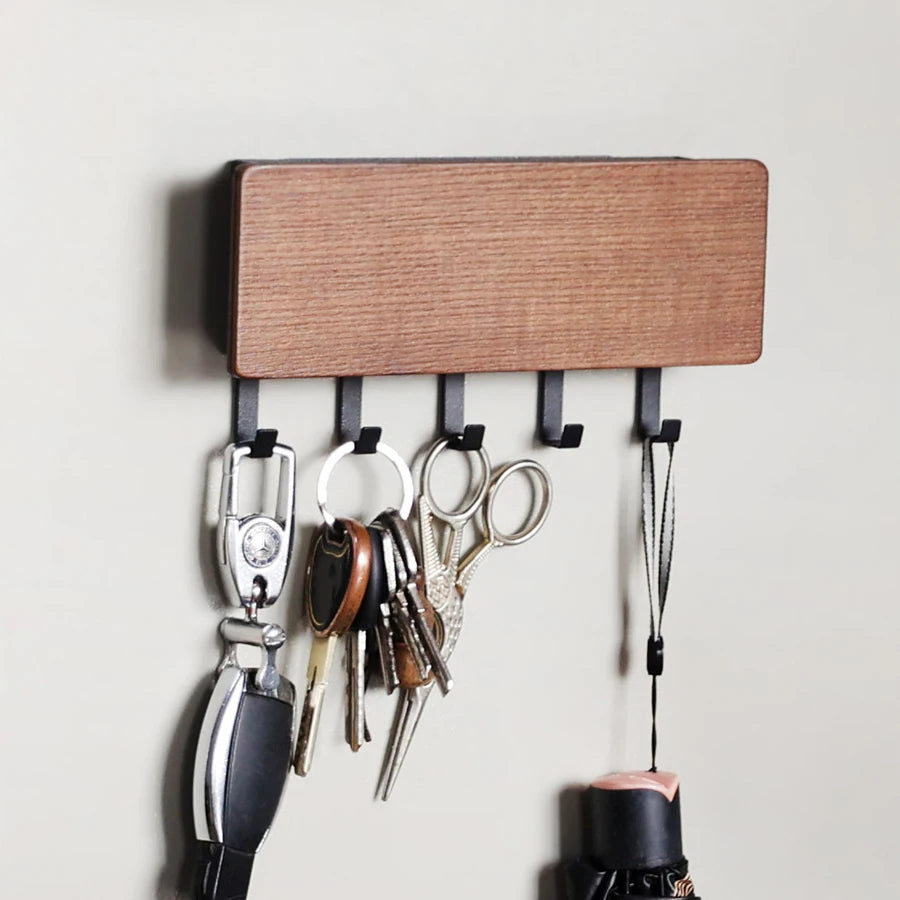 Bamboo Wall Hanging Key Holder — Multi-Hook Organizer for Home Decor