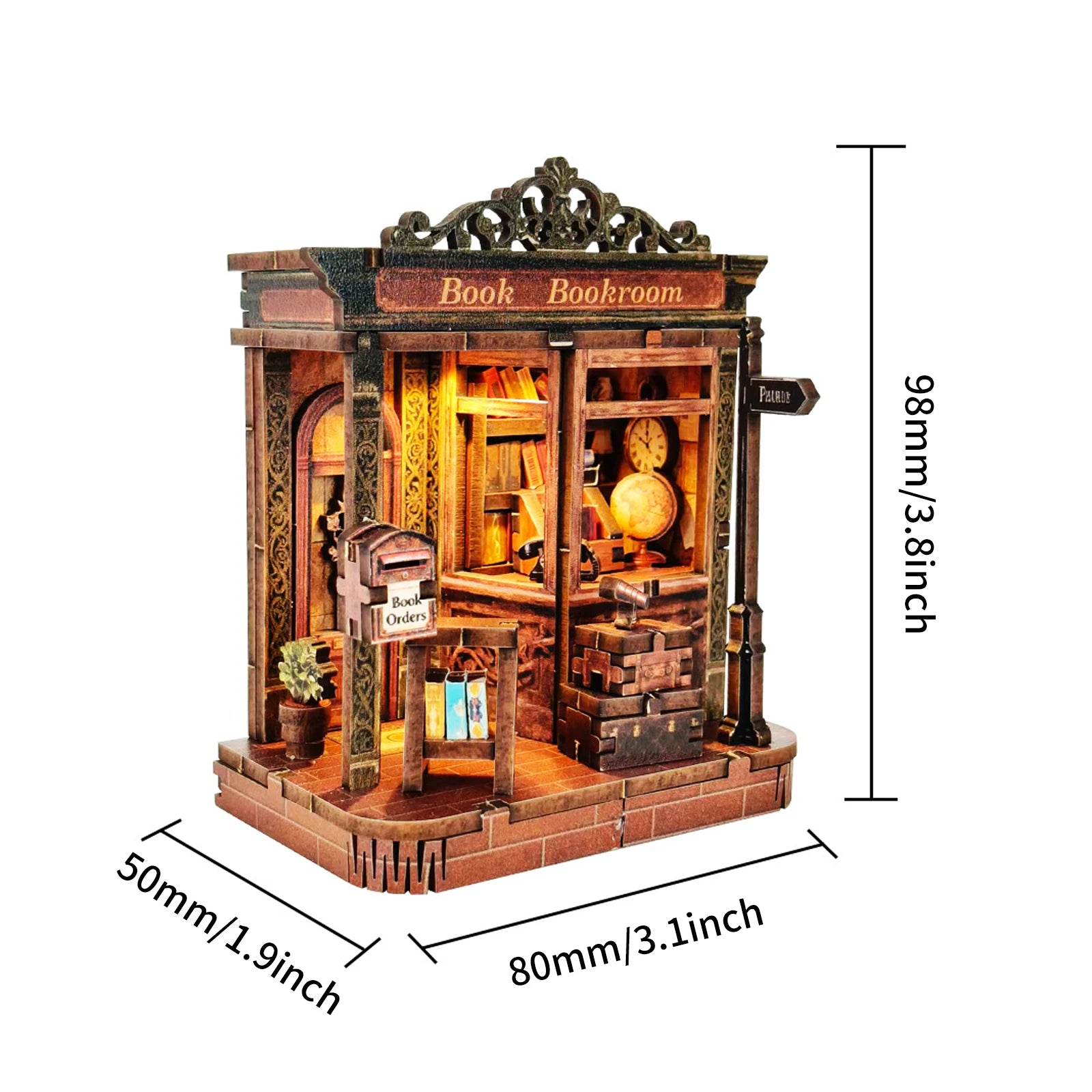 3D Wooden Book Nook Model Kit — DIY Paper Cottage Miniature with Lights