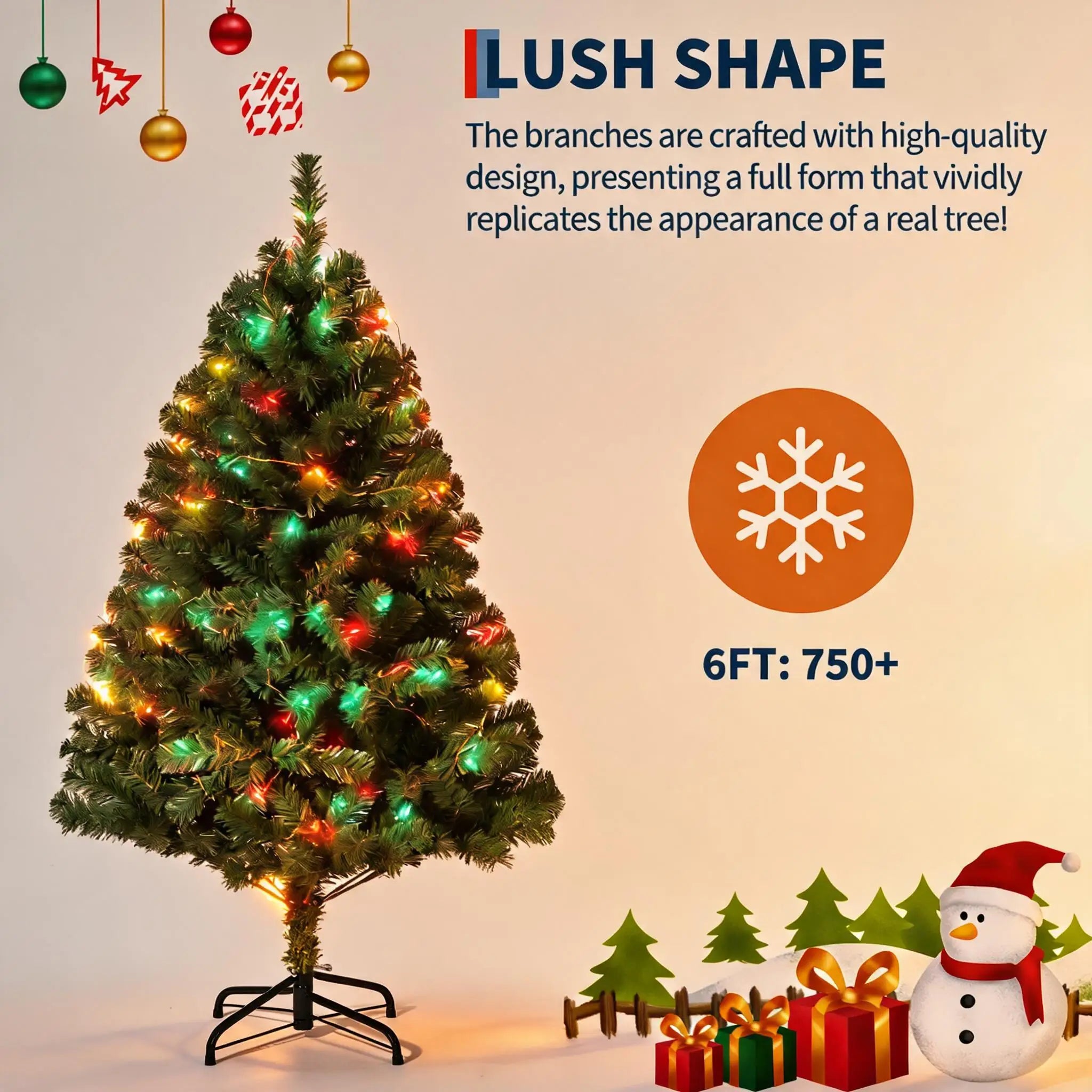 GAOMON 6FT Pre-Lit Artificial Christmas Tree — Full Spruce Design with LED Lights