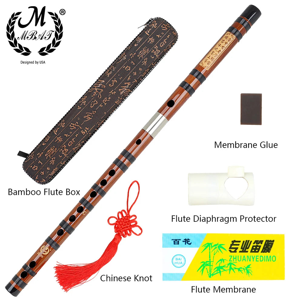 M MBAT Traditional Bamboo Flute — Handcrafted Musical Instrument with Brass Joints