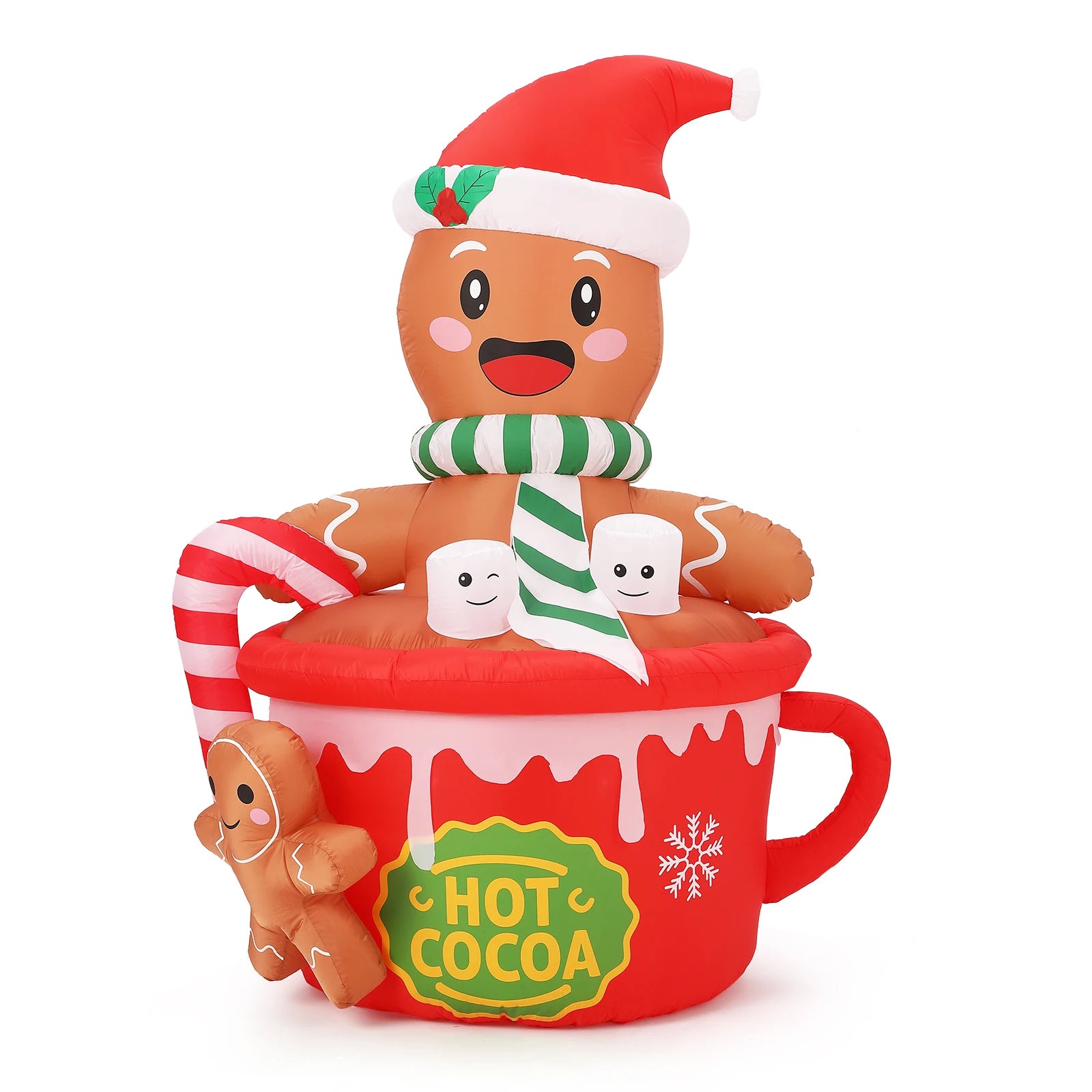 HiMISS 6ft Gingerbread Man Inflatable — Glowing Hot Cocoa Mug Yard Decor