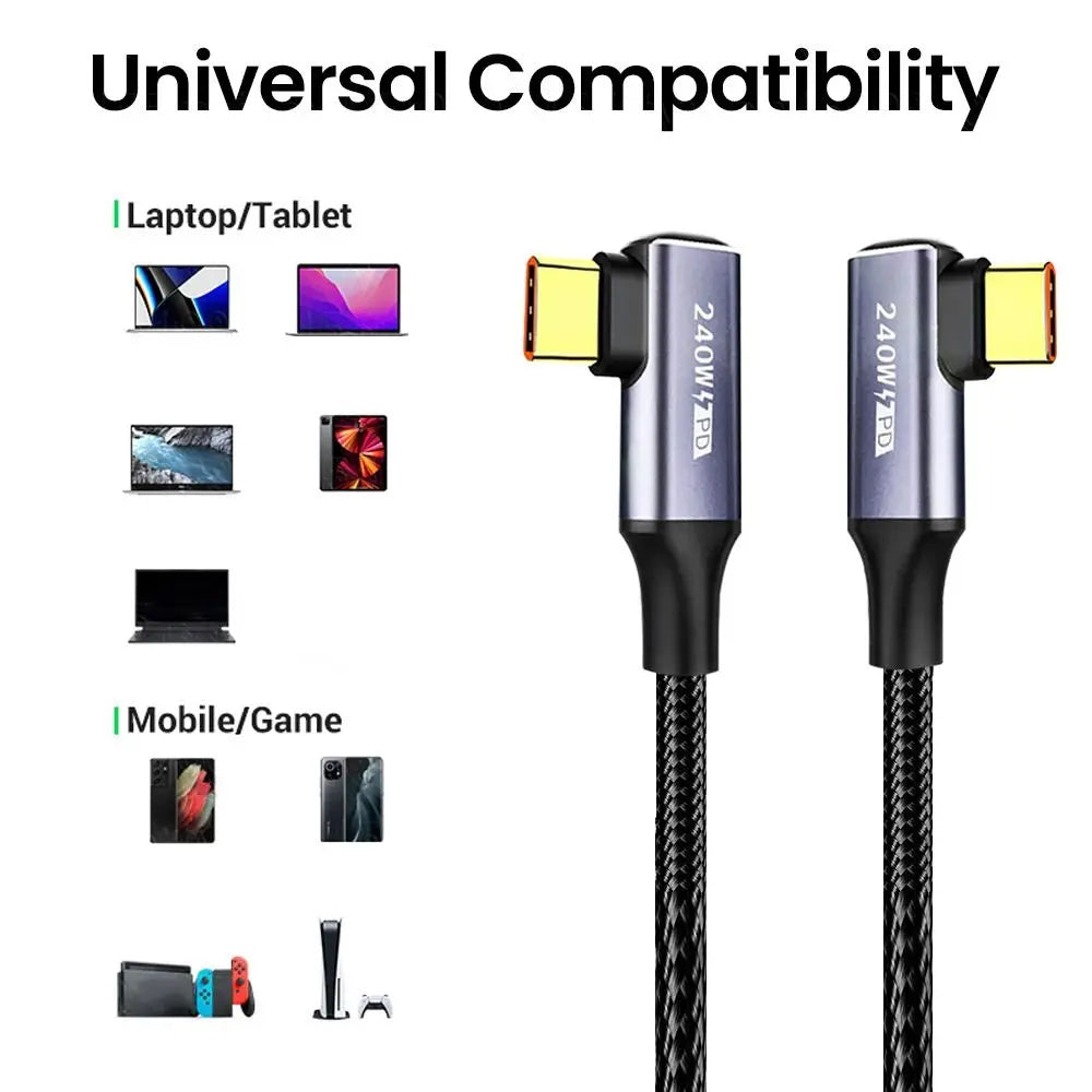 USB C Fast Charging Cable — 240W High-Speed Data Cord, 90 Degree Design