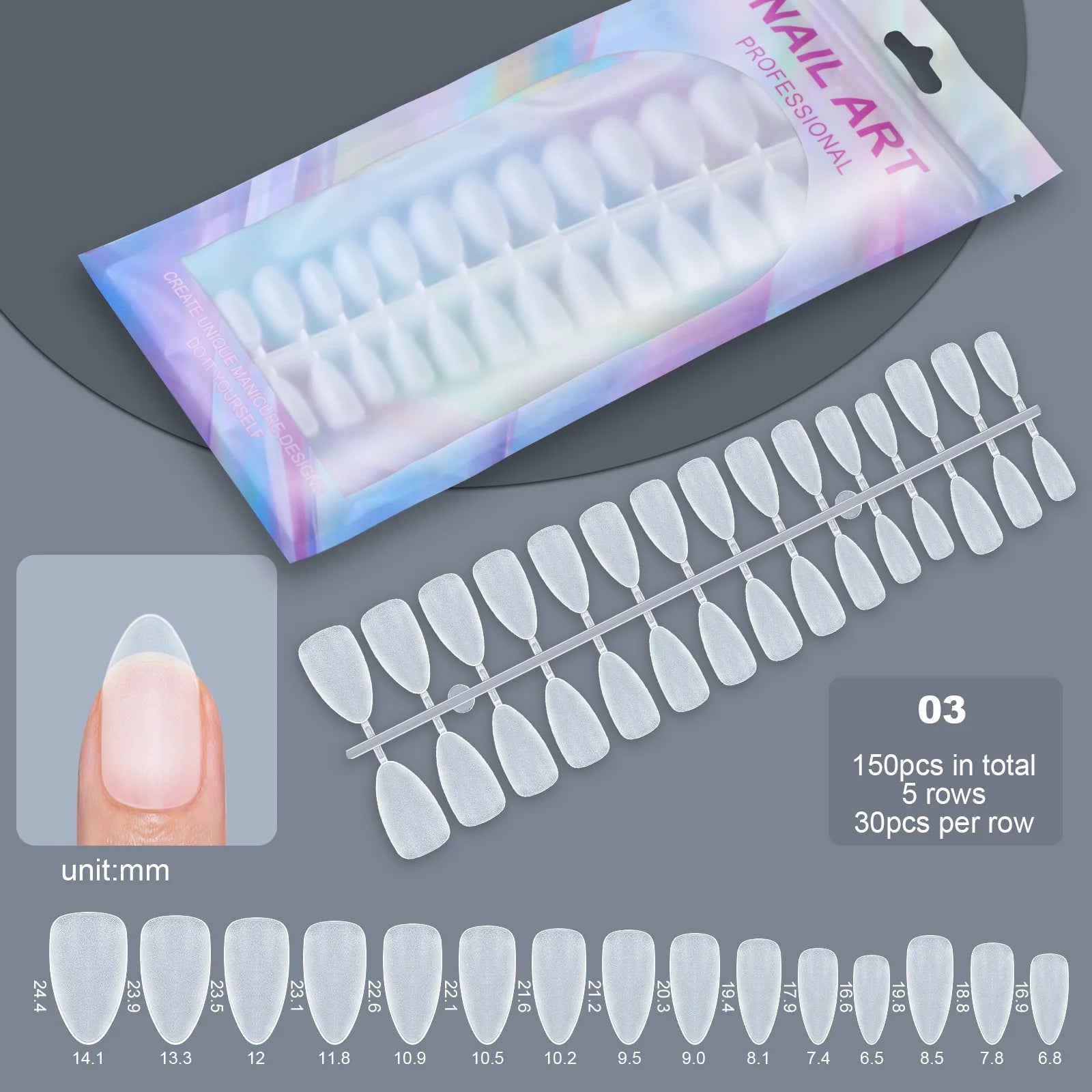 Press On Nails Set — Frosted Full Cover Fake Nail Tips, 150 Pieces