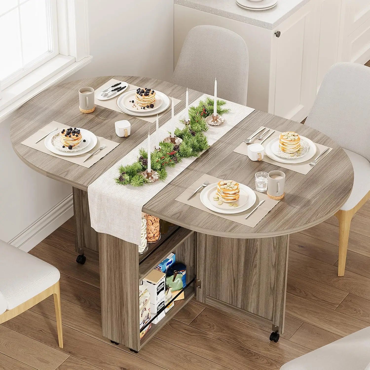 HiMISS 3-in-1 Folding Dining Table — Space-Saving Drop Leaf Design