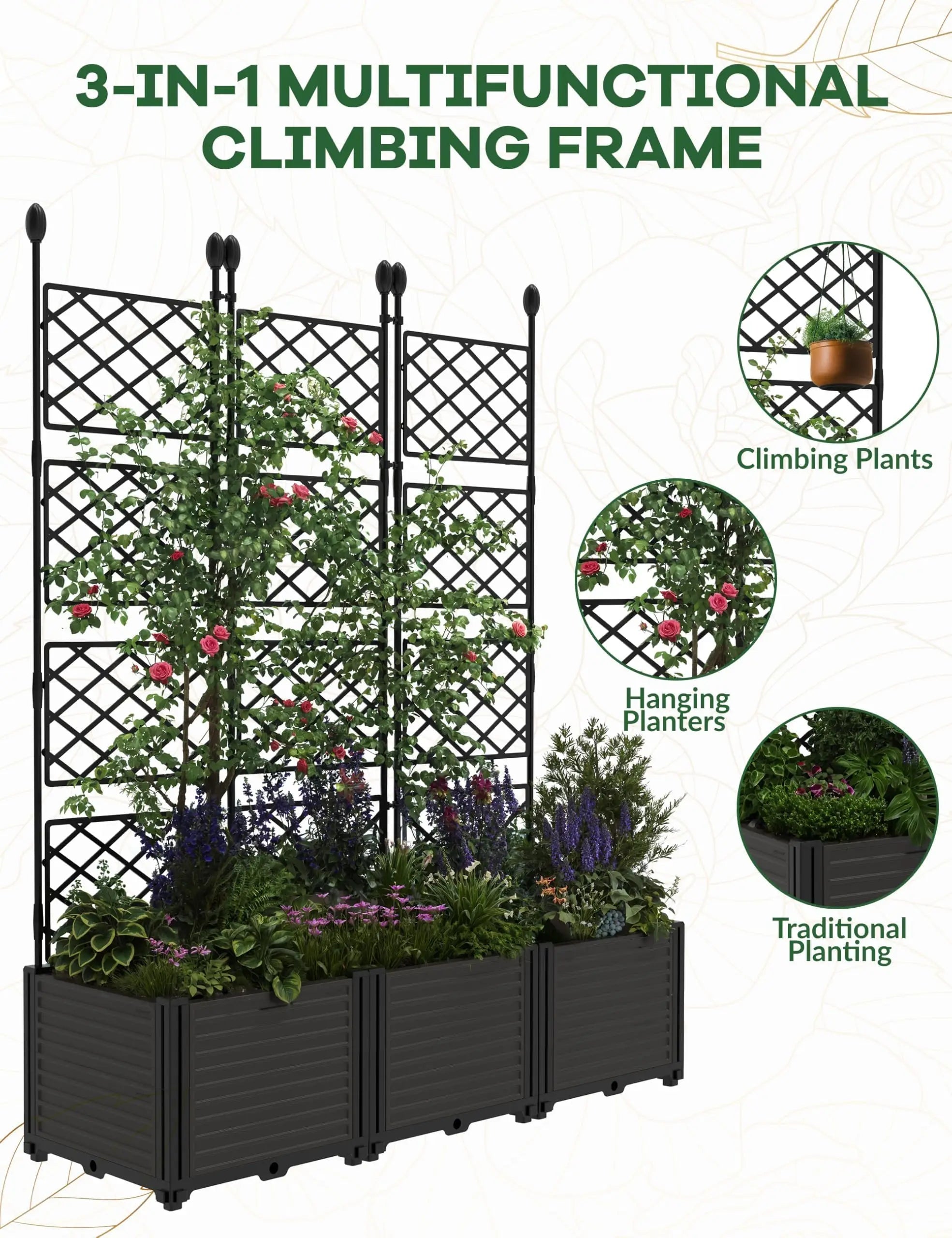 HiMISS Raised Garden Bed with Trellis — Outdoor Planter for Climbing Plants