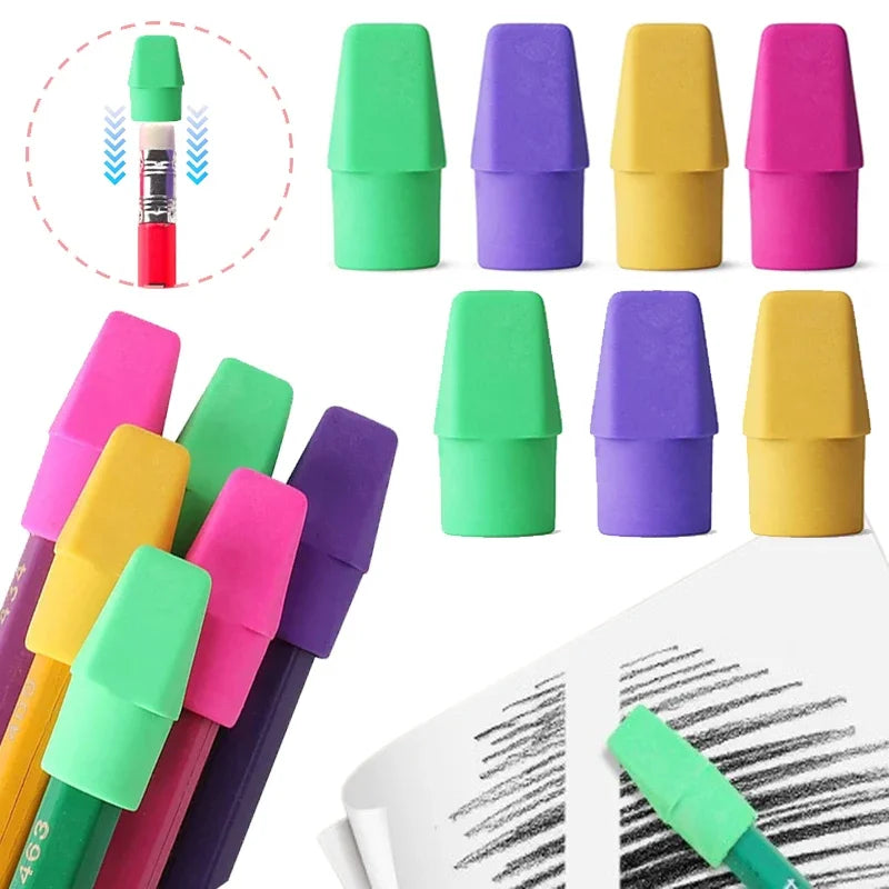 Chisel Shape Pencil Eraser Caps — 2-in-1 Correction Tool for Students