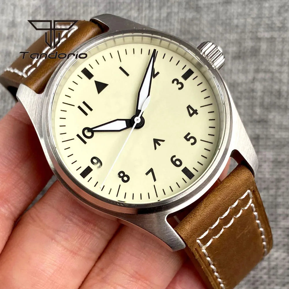 Tandorio Men's Mechanical Pilot Watch — Luminous Automatic Steel Wristwatch