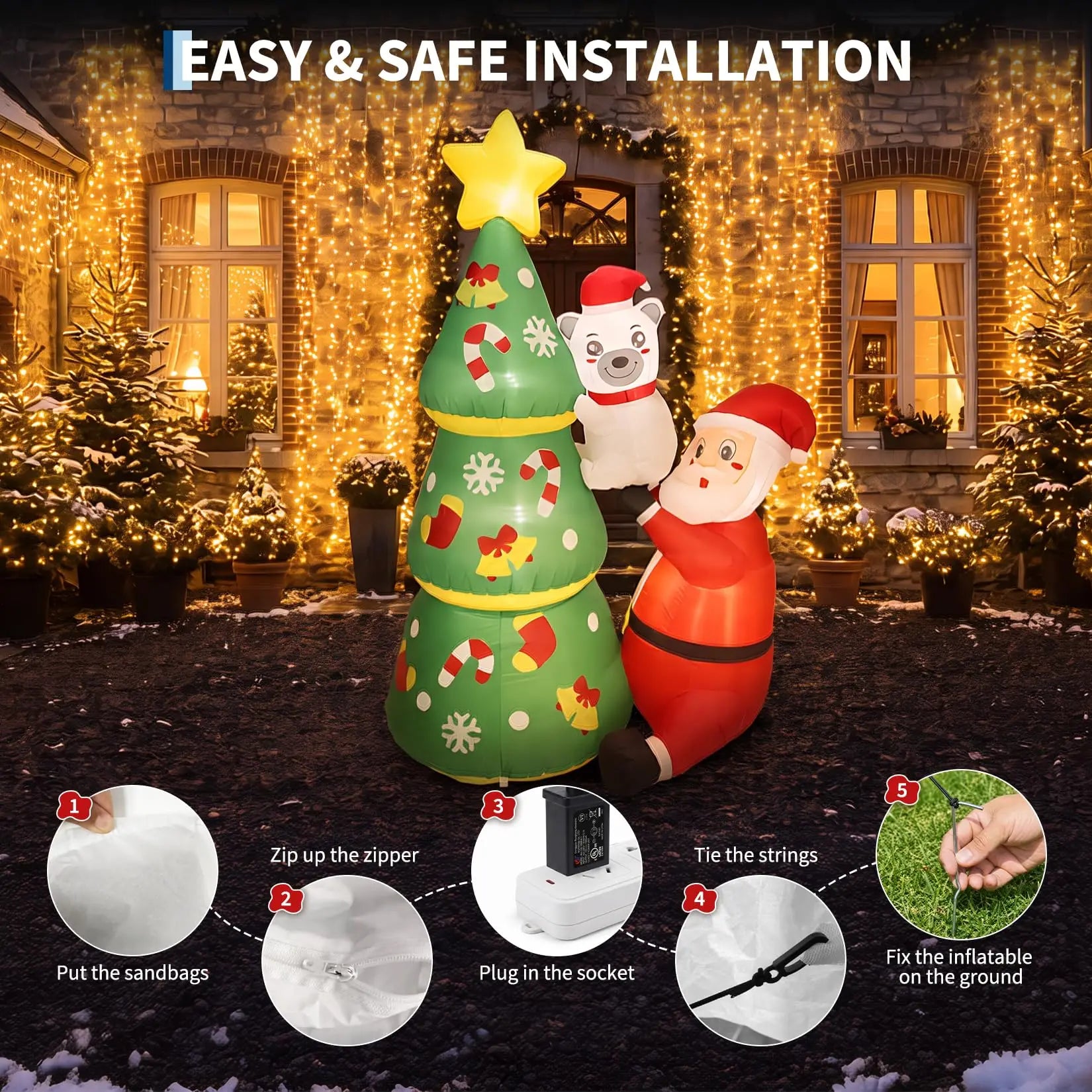 LED Inflatable Christmas Tree — Santa and Polar Bear Outdoor Holiday Decor