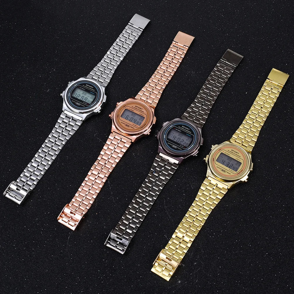 YIKAZE Women's LED Digital Watch — Retro Stainless Steel Luxury Wristwatch