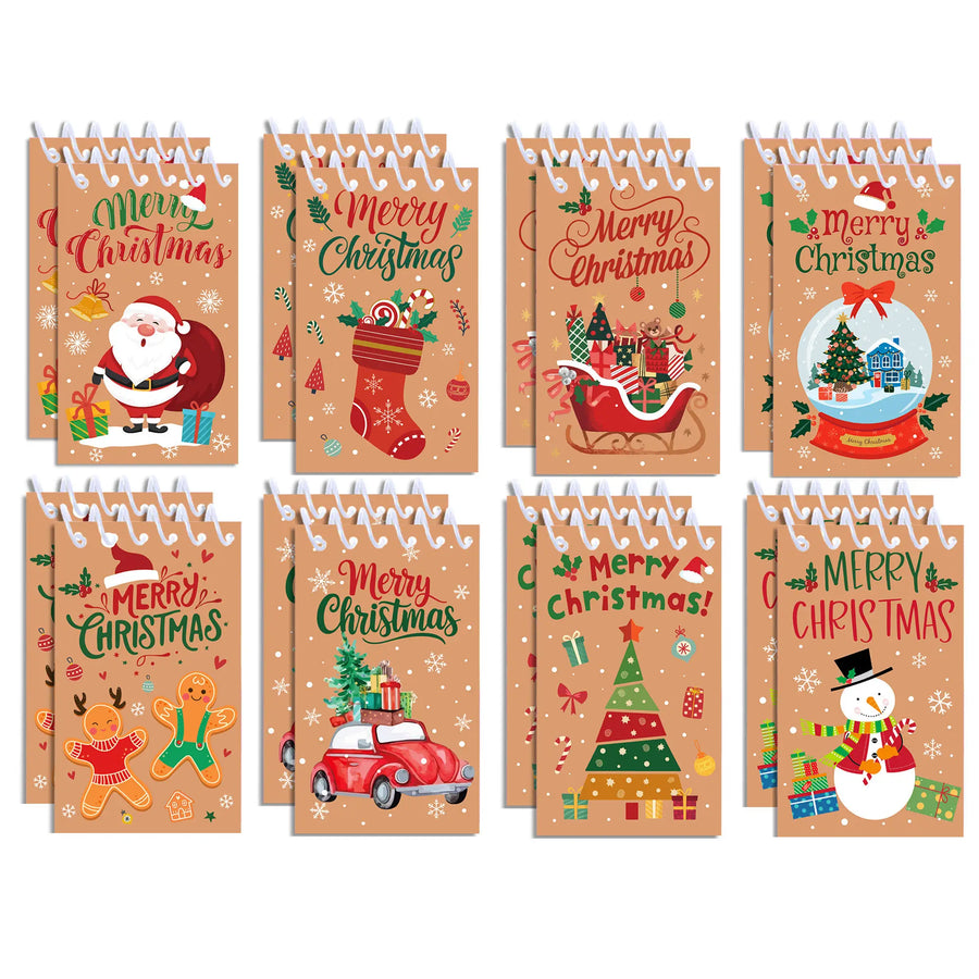 Christmas Spiral Pocket Notebook — Mini Portable Memo Pad Set