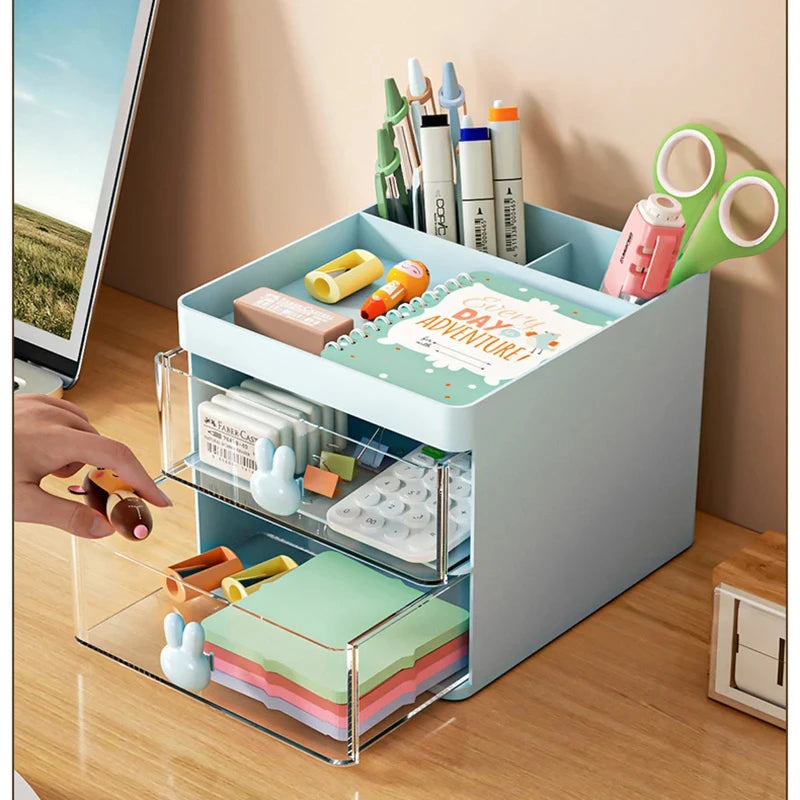 Compact Desk Organizer with Drawer — Multi-Purpose Stationery & Makeup Storage