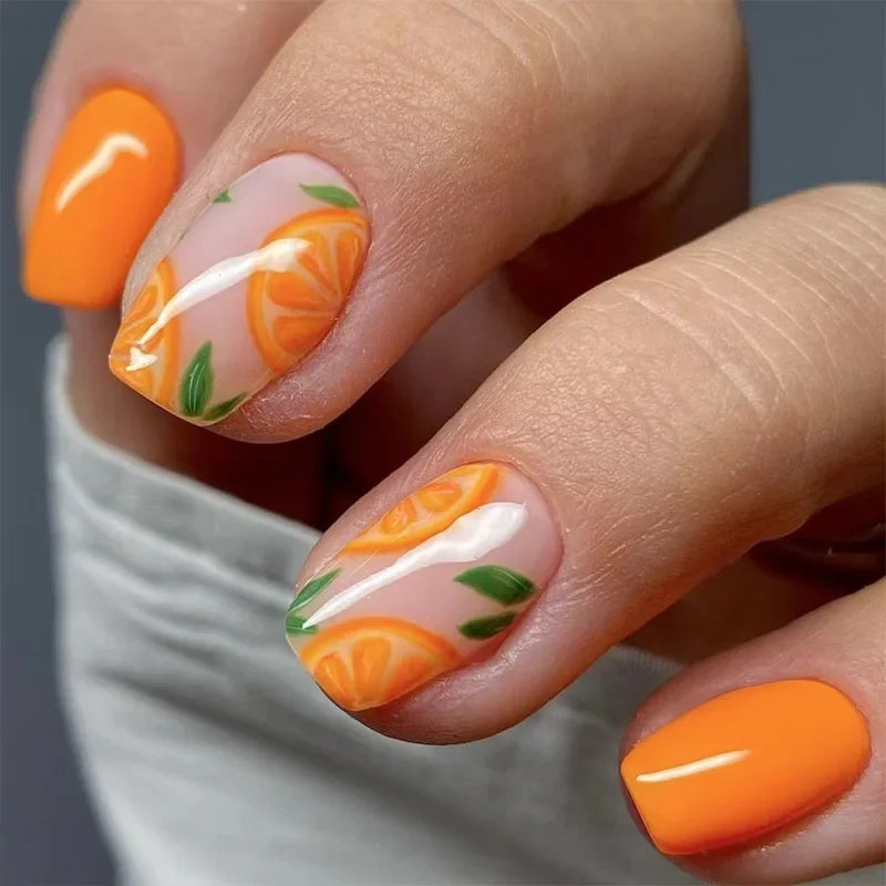 Pink Floral Press-On Nails — Short Almond French Tip Fake Nail Set