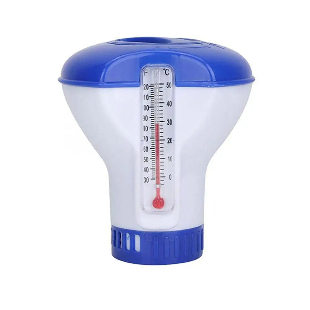 Floating Pool Chlorine Dispenser — Adjustable Flow with Built-in Thermometer