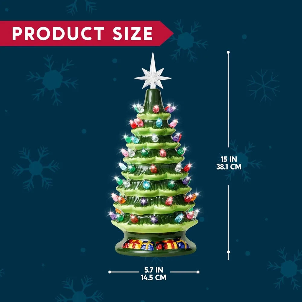 Joyfy Ceramic Tabletop Christmas Tree — Prelit with Multicolor Lights