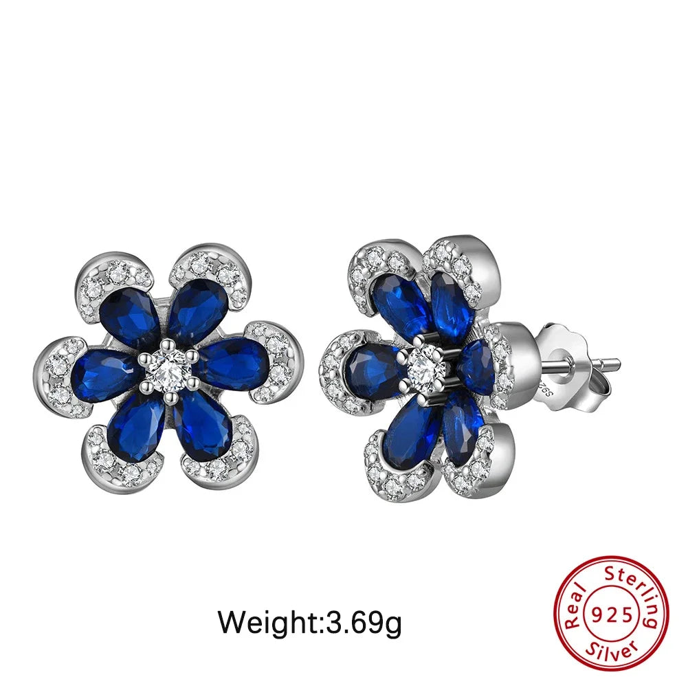 ORSA JEWELS Blue Sapphire Flower Jewelry Set — 925 Sterling Silver & Cubic Zirconia