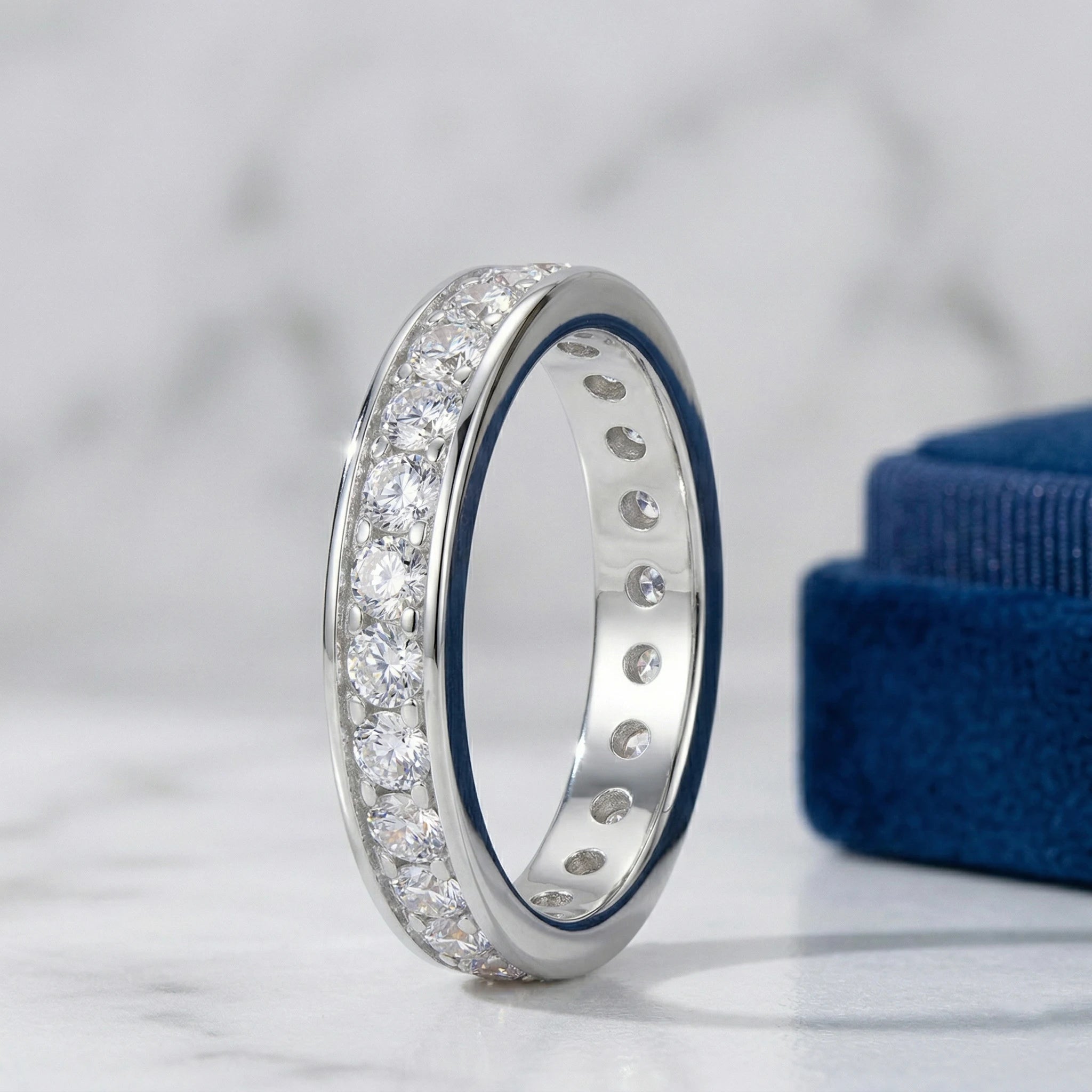 Moissanite Eternity Ring — 925 Sterling Silver Stackable Band