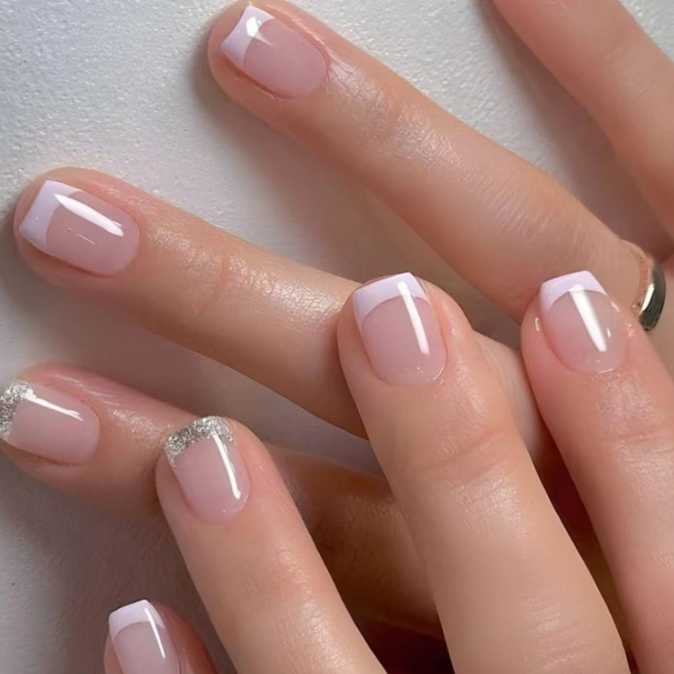 French Style Press On Nails — Glossy Nude Tip Manicure Set