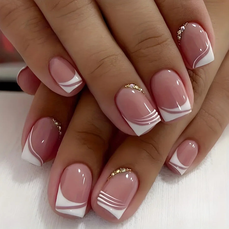 French Tip Press On Nails — Minimalist Square Full Cover Set