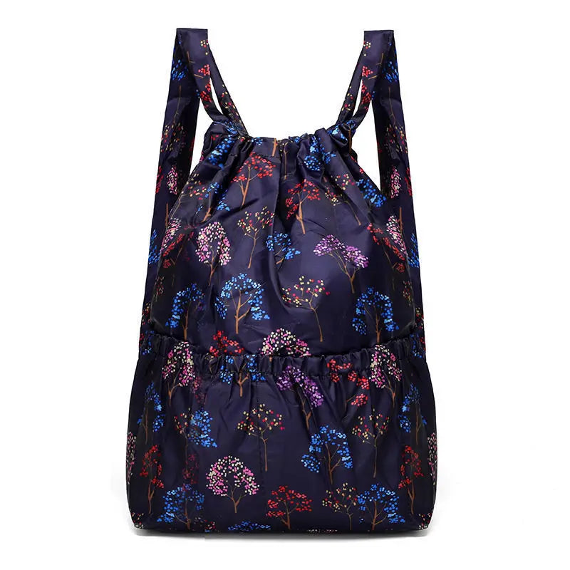 Large Capacity Drawstring Backpack — Waterproof Nylon Shoulder Bag