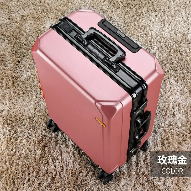 Aluminum Frame Rolling Luggage — USB Charging Suitcase with Password Lock