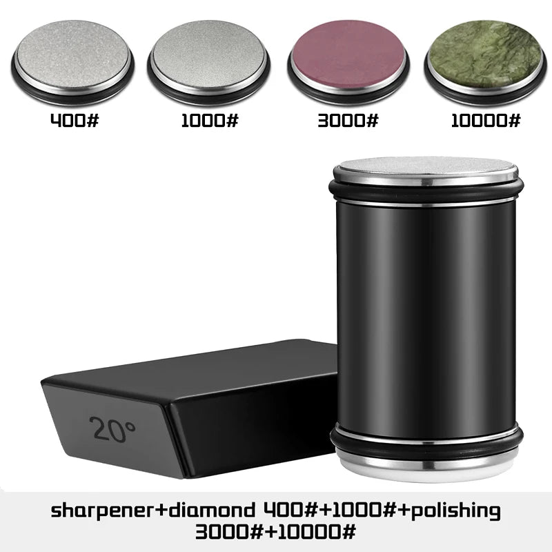 Rolling Knife Sharpener — Double Sided Diamond Stone with Magnetic Angle