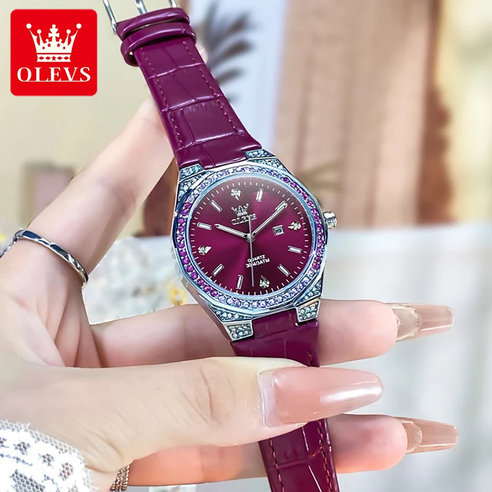 OLEVS Women's Luxury Quartz Watch — Diamond Lap Fashion Leather Strap