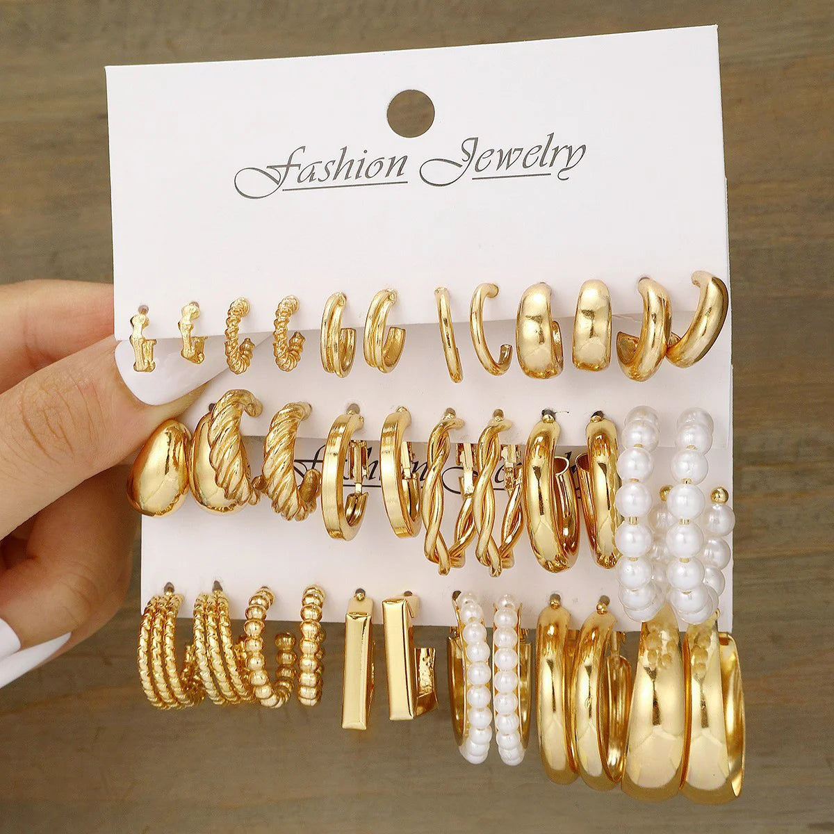 AY Geometric Hoop Earrings Set — Vintage Bohemian Pearl Drop Jewelry