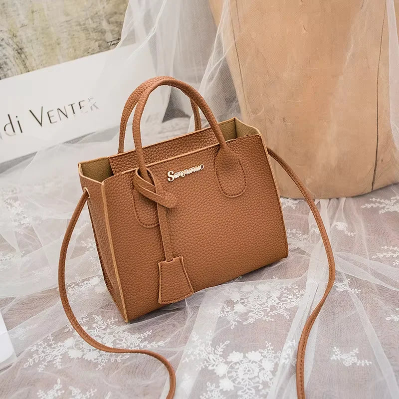 Lychee Grain Faux Leather Satchel — Versatile Triple-Use Handbag
