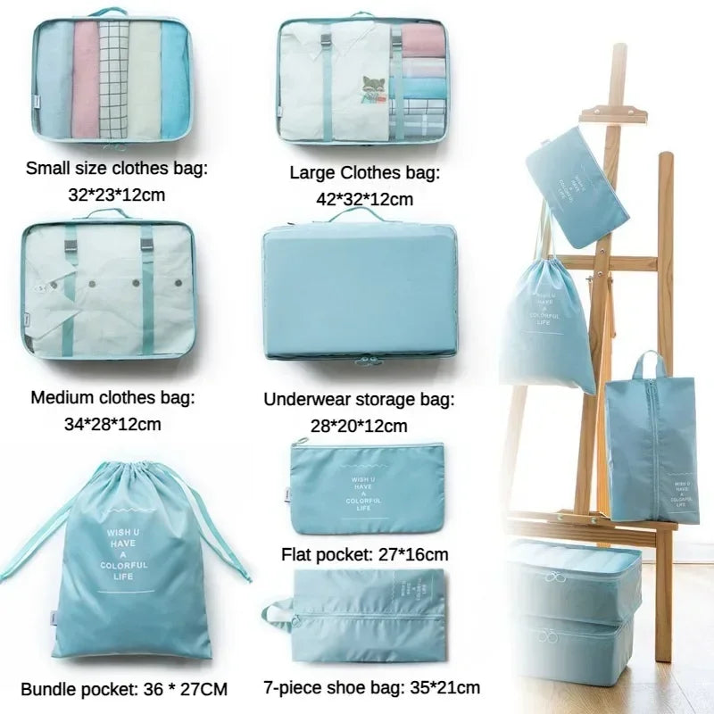 7-Piece Travel Organizer Set — Luggage Packing Cubes & Shoe Pouches