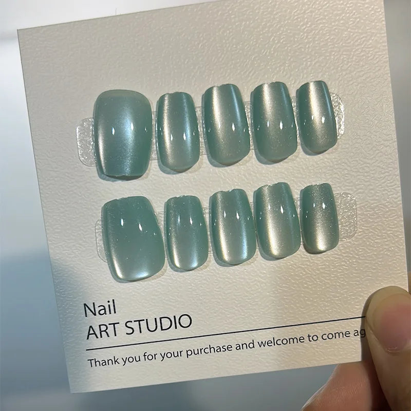 Luxury Cat Eye Press On Nails — Handmade Acrylic Coffin Style False Nails