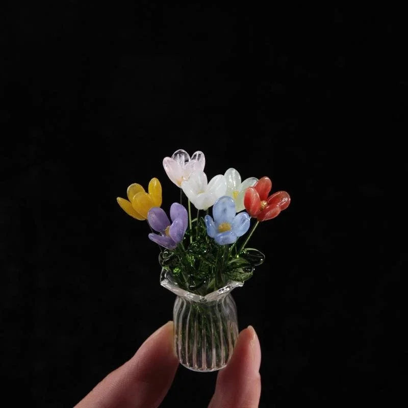 Handcrafted Glass Flower Sculpture — Lifelike Floral Bouquet Decor