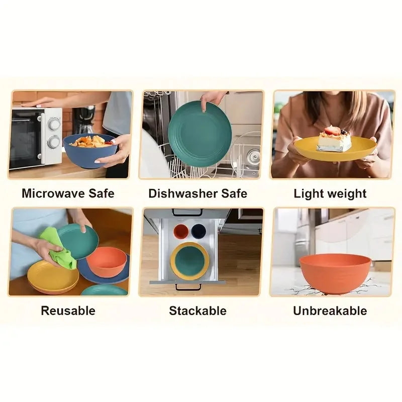 32 Piece Wheat Straw Dinnerware Set — Reusable Service for 8