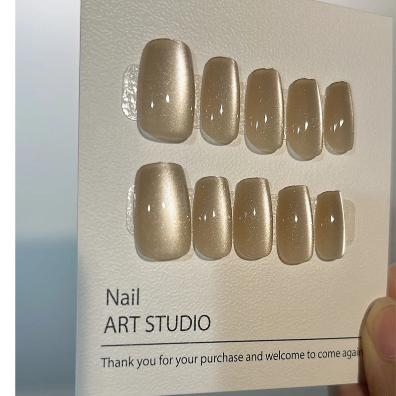 Luxury Cat Eye Press On Nails — Handmade Acrylic Coffin Style False Nails