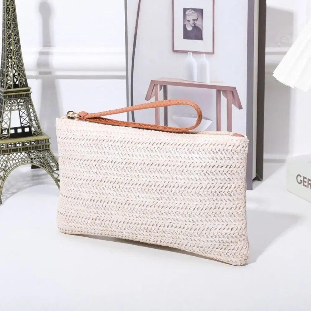 Woven Straw Wristlet Clutch — Stylish Bohemian Beach Bag & Wallet