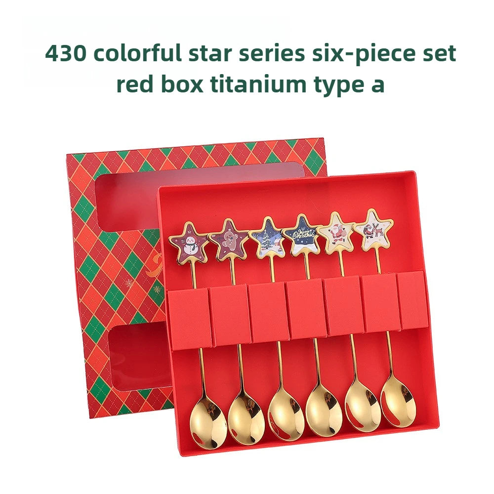 Christmas Themed Stainless Steel Cutlery Set — Decorative Santa Spoon and Fork