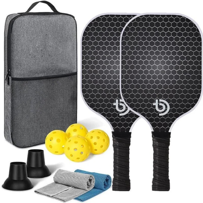 Fiberglass Pickleball Paddle Set — Non-Slip Grip with Balls and Carry Bag