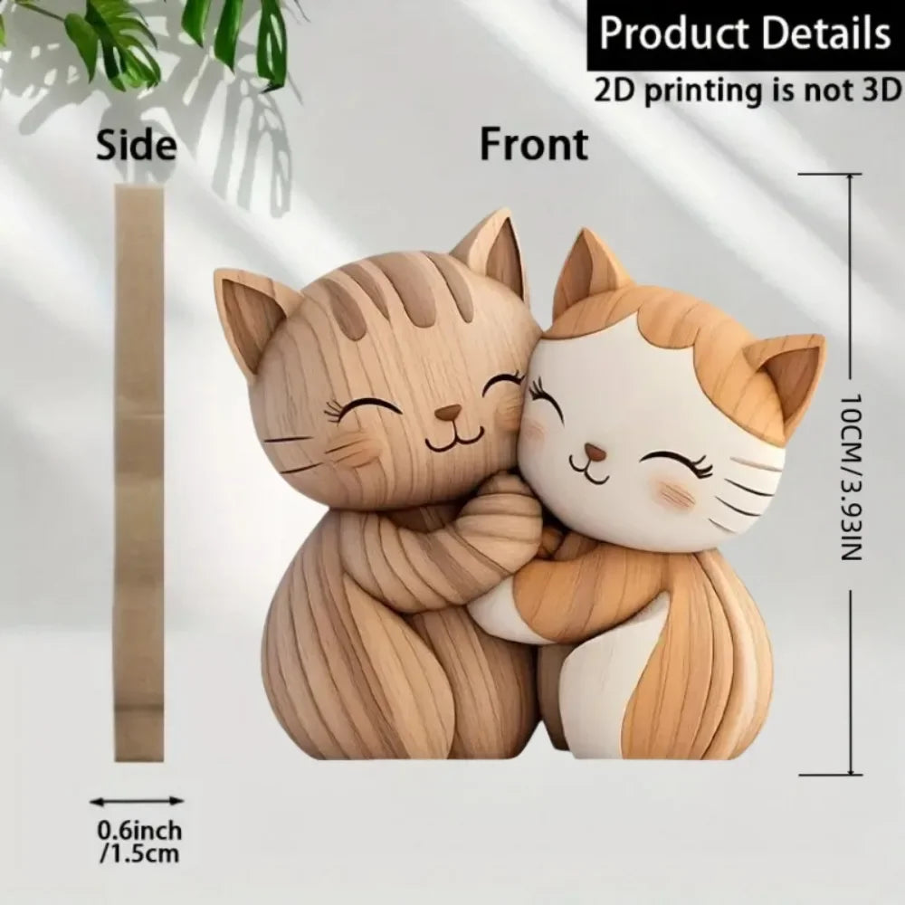 Wooden Animal Couple Sculpture — Cute Desktop Decor & Gift Set