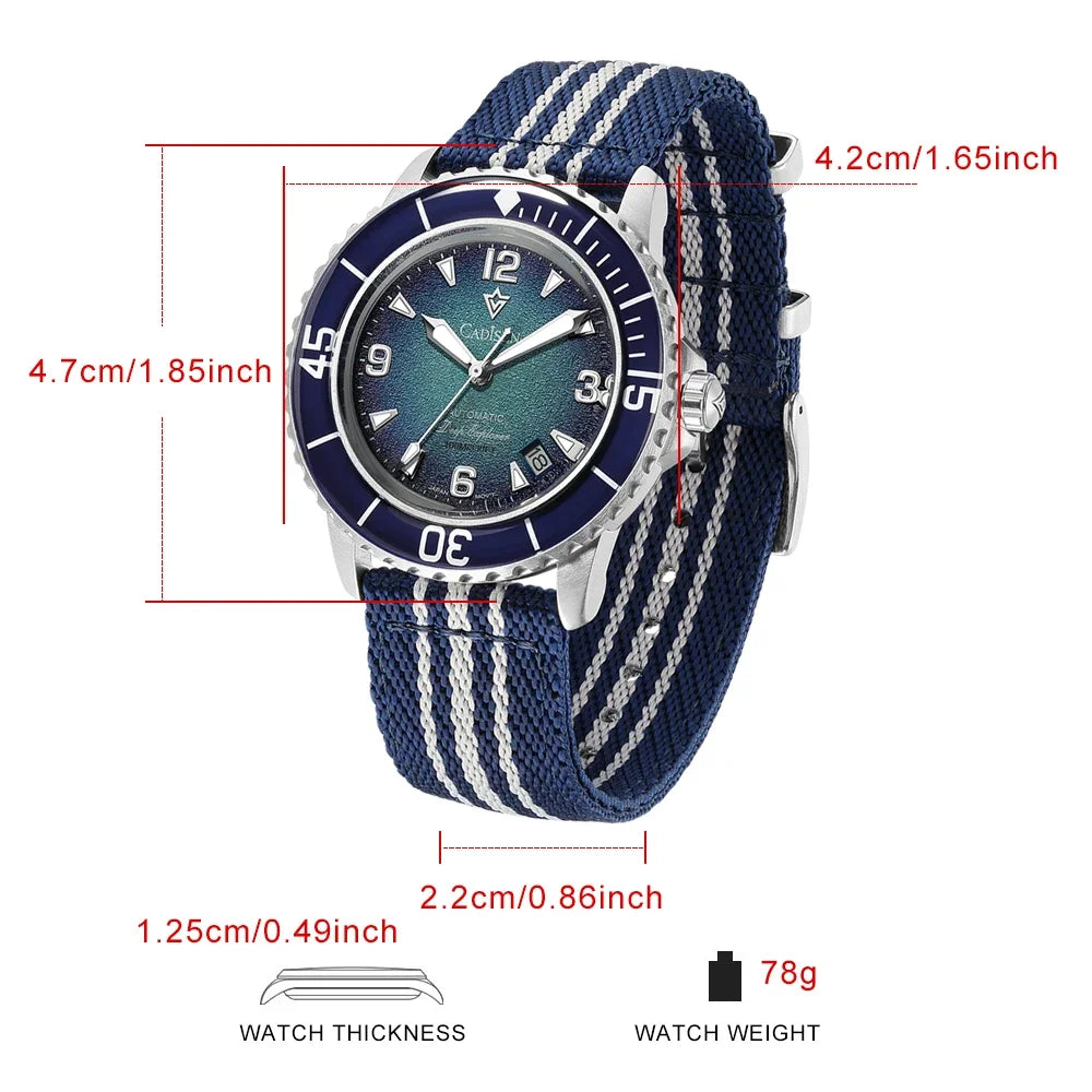 Cadisen Deep Explorer Automatic Watch — Luxury Mechanical Diver with Canvas Strap